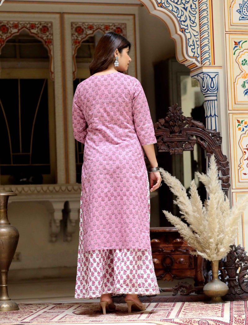 Miravan Pink Floral Print Kurta and Palazzo for Women - Image 3